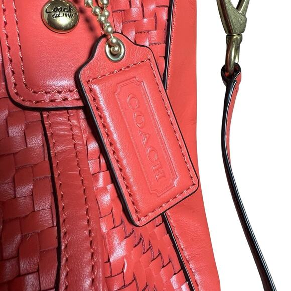 Coach Kristin Orange Woven Leather Double Handles Satchel Shoulder Bag - Picture 6 of 16